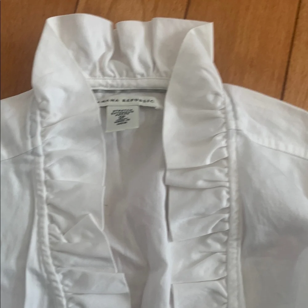 White Ruffled Button-Up Shirt - Picture 2 of 3